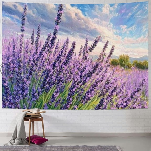 Patifu Lavender Tapestry, Serene Field View in Tihany Hungary Dramatic Dreamy Sunset Sky Nature, Wide Wall Hanging for Bedroom Living Room Dorm 40x30inch