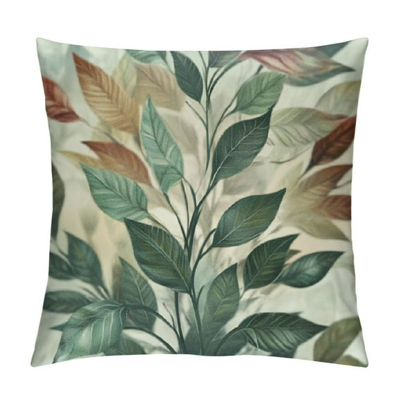 Patifu   Leaf Print Throw Pillow Cushion Cover Set   Bouquets of Leaves Romantic Boho Nature Concept Pattern Lines Ikat Chevron, Decorative Accent Double-Sided Printing,  Ivory Sage Green 12x12in
