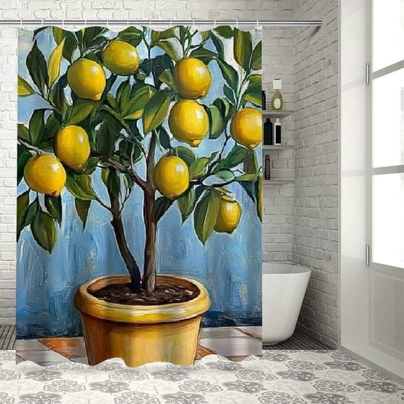 Patifu Lemons Theme Shower Curtain Set Modern Bathroom Decor with Hooks 69"x72