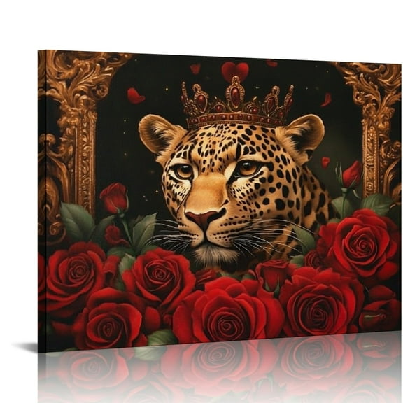 Patifu Leopard Roses Crown Canvas Wall Decor for Living Room Bedroom 20x16in