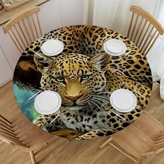 Patifu Leopards Tree Branch Jungle Round Tablecloth 100% Polyester Picnic Camping Kitchen Dining Party 54"-58
