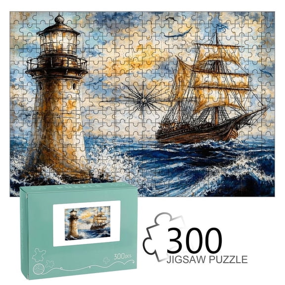 Patifu Lighthouse Ship Ocean Wooden Jigsaw Puzzle, HD Printed Art Puzzle, Interactive Family Game, Wall Decor for Bedroom Living Room, Educational, Fun Gift for Adults and Family