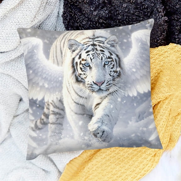 Patifu Linen house Decor Cushion Covers Great Gift Winged White Tiger in the Snow Throw Pillow Covers Sofa Bed Bedroom Car Linen 100%