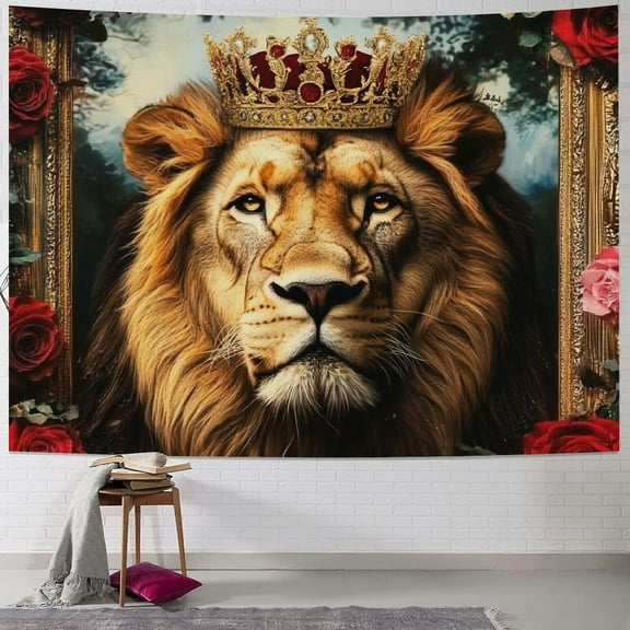 Patifu Lion Crown Roses Tapestry Wall Hanging Unique Style Graphic Tapestries Home Wall Decor Art for Living Room Bedroom Apartment Farmhouse Dorm 40x30inch