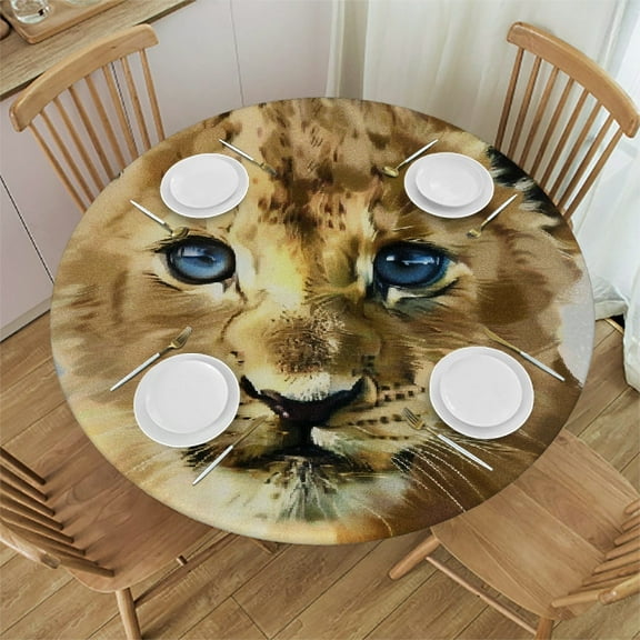 Patifu Lion Cub Theme Round Tablecloth Waterproof and Stain-Resistant for Indoor and Outdoor Use - Ideal for Restaurants, Weddings, and Parties - Home Decor 31"-35