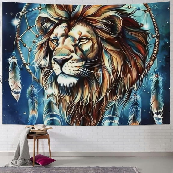 Patifu Lion Feathers Dream Catcher Tapestry Wall Hanging Unique Style Graphic Tapestries Home Wall Decor Art for Living Room Bedroom Apartment Farmhouse Dorm 40x30inch