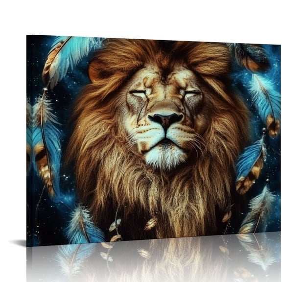 Patifu Lion Feathers Dream Wall Decor for Bedroom Kitchen Living Room Home Office, Fashion Art Pictures 16x12in