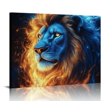 Patifu Lion Flame Blue Canvas Wall Art Home Decor 24x36 20x16in