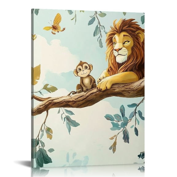 Patifu Lion Monkey Tree Branch Canvas Prints Wall Art for Living Room Bedroom Home Office Decor 12x16 in
