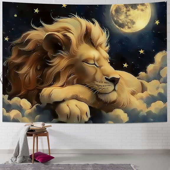 Patifu Lion Moon Cloud Tapestry Wall Hanging Unique Style Graphic Tapestries Home Wall Decor Art for Living Room Bedroom Apartment Farmhouse Dorm 40x60inch