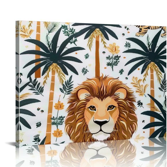 Patifu Lion Palm Trees Cotton Wall Decor for Bedroom Home Office 16x12in