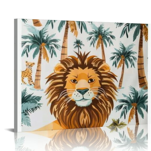Patifu Lion Palm Trees Jungle Canvas Prints Wall Art for Living Room Bedroom Home Office Decor 16x12in