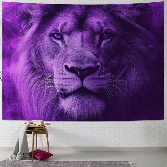 Patifu Lion Purple Smoke Tapestry Wall Hanging Unique Style Graphic Tapestries Home Wall Decor Art for Living Room Bedroom Apartment Farmhouse Dorm 40x60inch