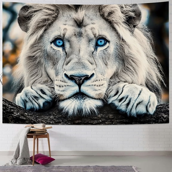 Patifu Lion Tree Branch Blue Eyes Tapestry Wall Hanging Unique Style for Home Decor - Living Room Bedroom Farmhouse Dorm, 4 Sizes Available 40x30inch