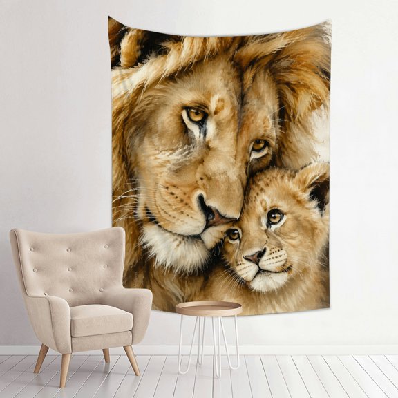 Patifu Lioness And Cub Portrait Vertical Polyester Tapestry Wall Hanging for Bedroom Dorm Living Room Aesthetic Home Decor 30*40in