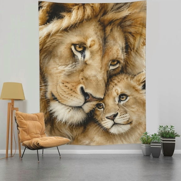 Patifu Lioness And Cub Portrait Vertical Polyester Tapestry Wall Hanging for Bedroom Dorm Living Room Aesthetic Home Decor 60*90in
