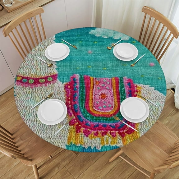 Patifu Llama Colorful Blanket Cactuses Round Tablecloth Stain-Resistant Washable for Indoor Outdoor Restaurants Weddings Parties Picnic Dining Kitchen Farmhouse - Home Theme 42"-46