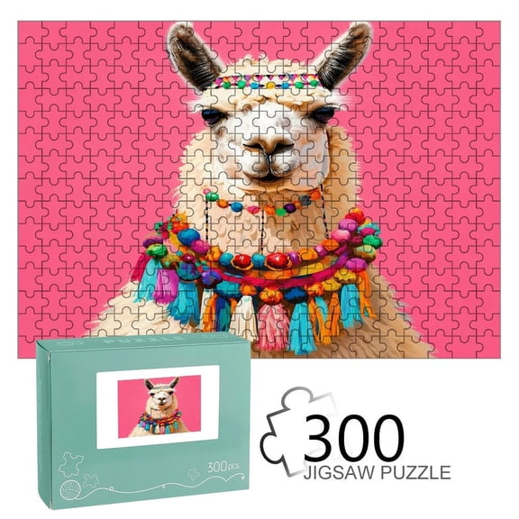 Patifu Llama Colorful Pom Pom Wooden Jigsaw Puzzle, HD Printed Art Puzzle, Interactive Family Game, Wall Decor for Bedroom Living Room, Educational, Fun Gift for Adults and Family