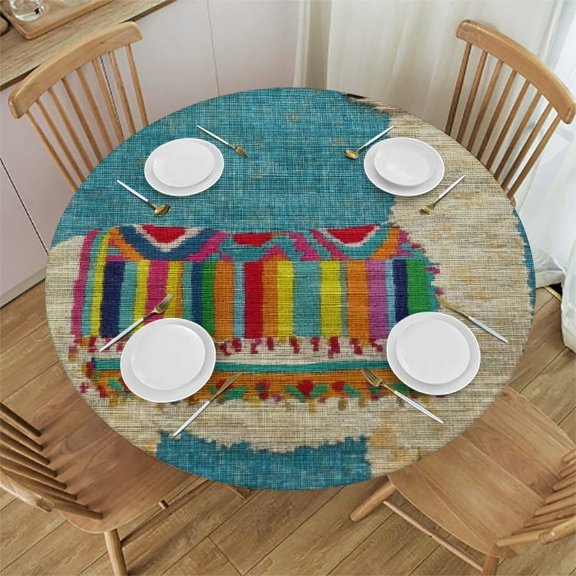 Patifu Llama Sweater Folk Art Round Tablecloth Stain-Resistant Washable for Indoor Outdoor Restaurants Weddings Parties Picnic Camping Kitchen Dining Waterproof Fabric Home Decor 46"-50