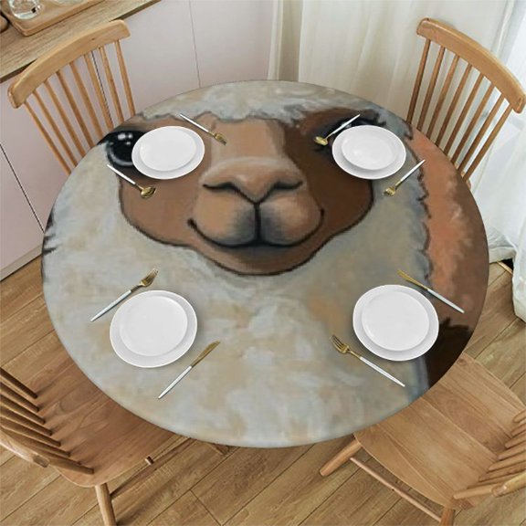 Patifu Llamas Alpacas Painting Round Tablecloth Stain-Resistant Washable 100% Polyester Outdoor Picnic Camping Indoor Kitchen Dining Party Elastic Edge 46"-50