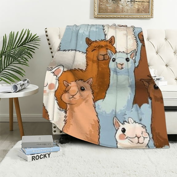 Patifu Llamas Alpacas Pattern Warm Lightweight Blanket Soft Fleece Blankets for All Seasons 60x80in
