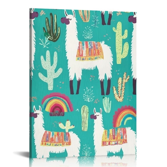 Patifu Llamas Cactus Rainbow Art Modern Canvas Prints for Living Room, Bedroom & Home Office Wall Decor 12x16 in