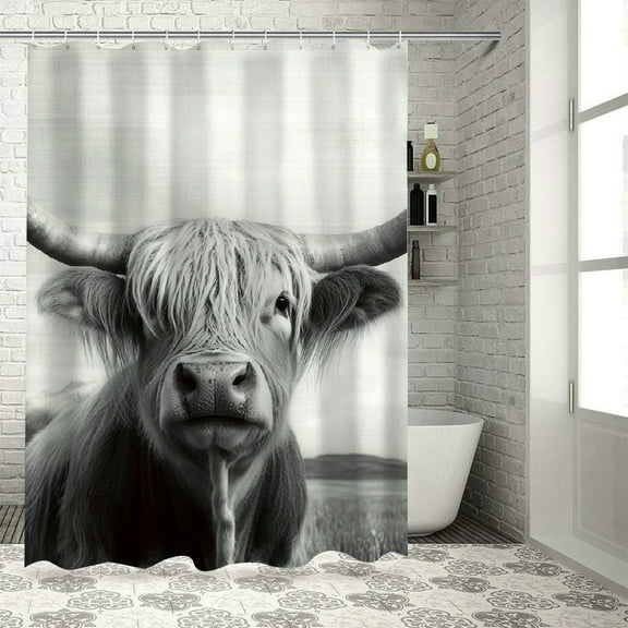 Patifu Long Horn Cow Bathroom Shower Curtain Set with Hooks 36"x72
