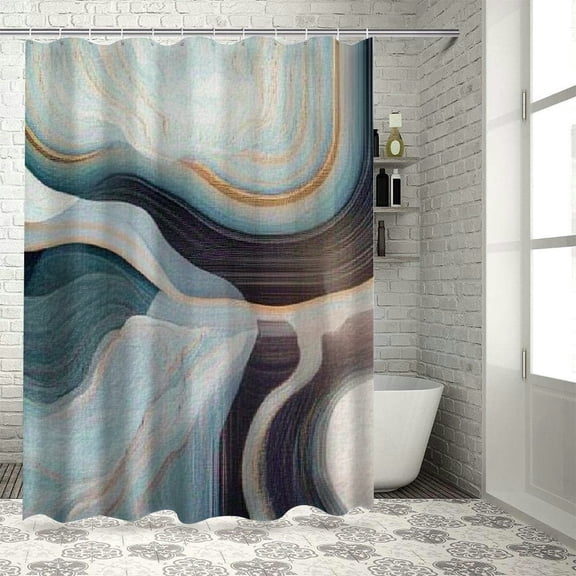 Patifu Marble Abstract Generative Shower Curtain Set with Hooks 100% Polyester 36"x72