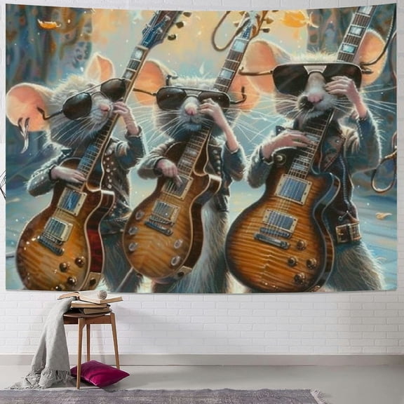 Patifu Mice Guitars Sunglasses Tapestry Wall Hanging Unique Style Graphic Tapestries Home Wall Decor Art Living Room Bedroom Apartment Farmhouse Dorm Home Wall Tapestry Art Short Plush 60x50inch