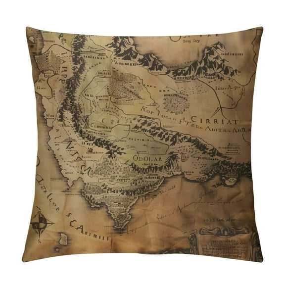Patifu Middle Earth Map Theme Decorative Throw Pillow Cover for Home Couch Living Room Sofa - Short Plush Material 18x18in