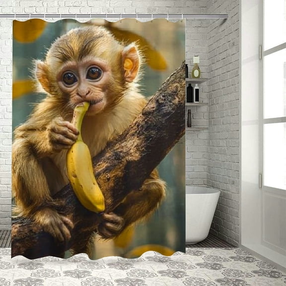 Patifu Monkey Banana Tree Washable Shower Curtain 100% Polyester for Bathroom Decoration with Hooks 36"x72