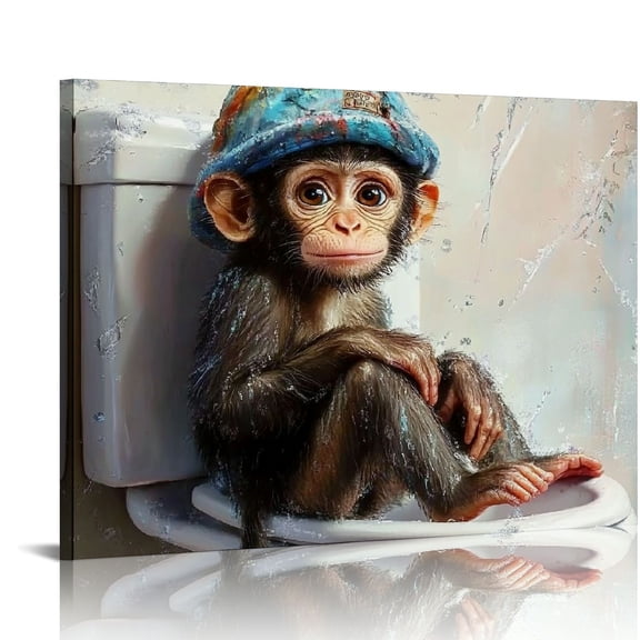 Patifu Monkey Bathroom Decor Monkey Wall Art Watercolor Monkey in Bathtub Wall Art Prints Pictures Bathroom Canvas Painting Modern Decorations Artwork for Bathroom Toilet 16x12in