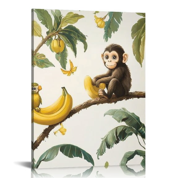 Patifu Monkey Bird Bananas Canvas Prints Wall Art for Home Decor 16x20 in