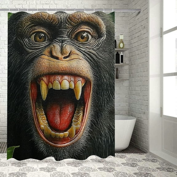 Patifu Monkey Jungle Teeth Bathroom Decor Set Shower Curtain with Hooks 100% Polyester Chic Modern Bathroom Decor 69"x72