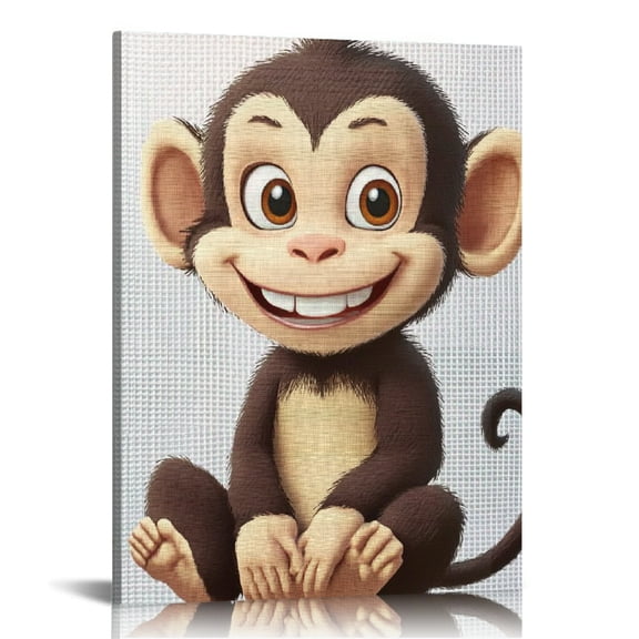 Patifu Monkey Smile Character Art Modern Canvas Prints for Living Room Bedroom Home Office Wall Decor 12x16 in