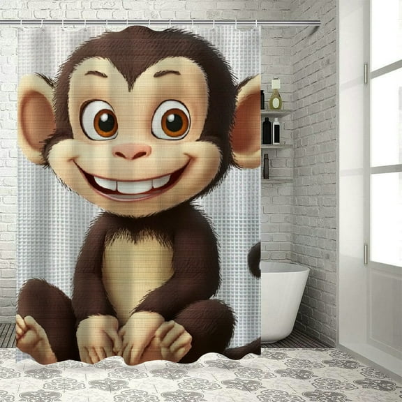 Patifu Monkey Smile Character Shower Curtain Set with Hooks, 100% Polyester Fiber Bathroom Decoration, Vibrant HD Print, Waterproof, Easy to Install and Maintain 36"x72