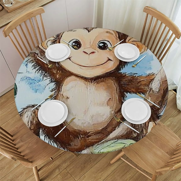 Patifu Monkey Theme Round Tablecloth Stain-Resistant Washable Waterproof for Home Kitchen Parties Holiday Dinner 46"-50