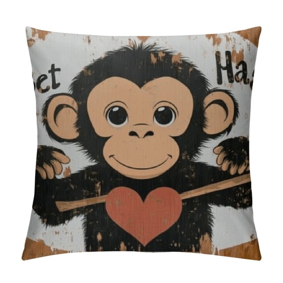 Patifu Monkey Themed Just A Girl Who Loves Hippo Cute Baby Monkey Decorative Throw Pillow Case for Home Living Room Girls Room Nursery Decor,Monkey Lovers Girls Women Gifts 20x20in