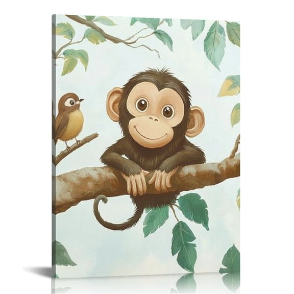 Patifu Monkey Tree Bird Canvas Wall Art for Living Room Bedroom Office 12x16 in