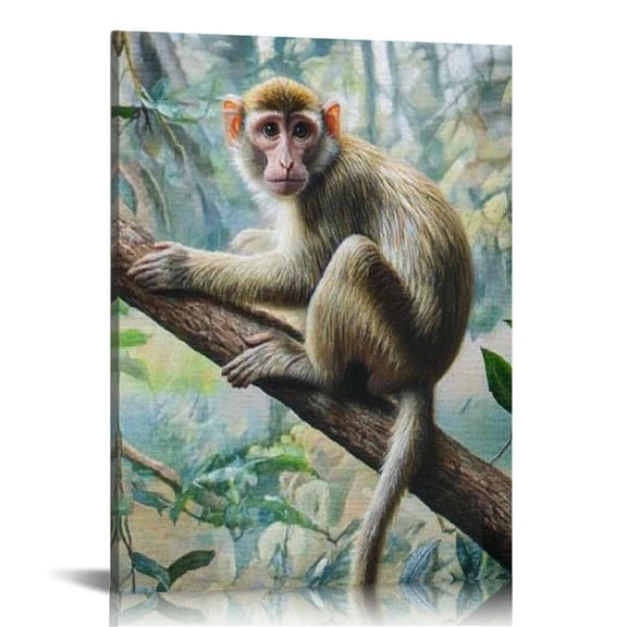 Patifu Monkey Tree Branch Canvas Wall Decor for Bedroom Living Room Office, Fashion Kitchen Pictures, Home Art Prints 12x16 in