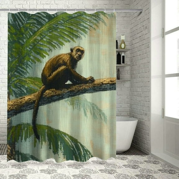 Patifu Monkey Tree Jungle Washable Shower Curtain 100% Polyester Fabric for Bathroom with Hooks 69"x72