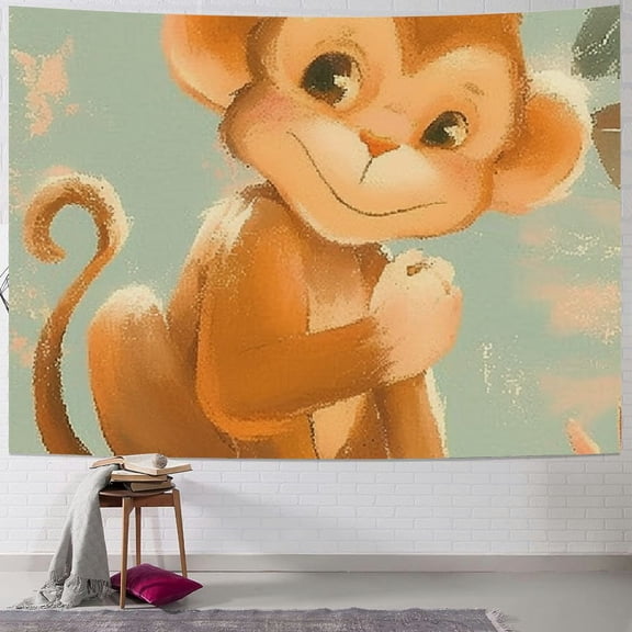 Patifu Monkey Tree Stump Flowers Tapestry Wall Hanging Unique Style Graphic Tapestries Home Decor Art for Living Room Bedroom Apartment Farmhouse Dorm 40x30inch