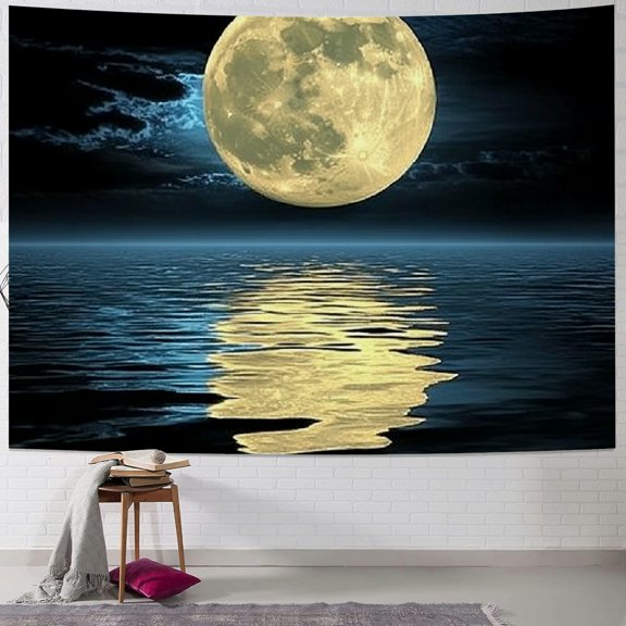 Patifu Moon Ocean Reflection Tapestry Wall Hanging Unique Style Graphic Tapestries Home Wall Decor Art for Living Room Bedroom Apartment Farmhouse Dorm 40x30inch