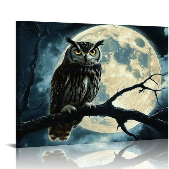 Patifu Moon Owl Birds Canvas Wall Art Painting Personalized Hanging Picture Artwork Wall Decor  for Home Office  20x16in