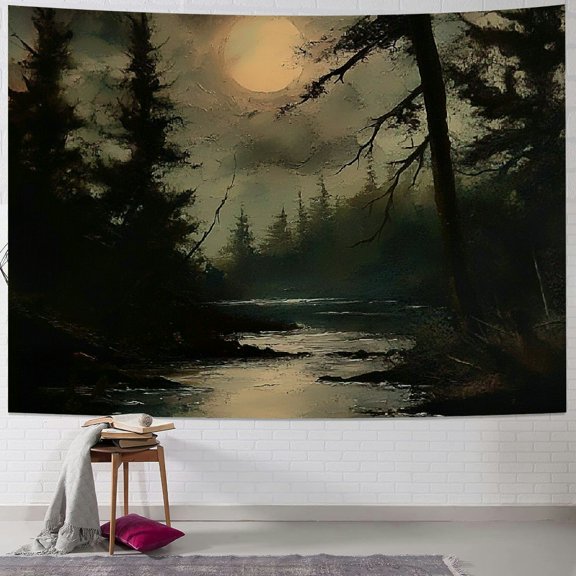 Patifu Moon River Trees Tapestry Wall Hanging Unique Style Graphic Tapestries for Home Wall Decor Art Living Room Bedroom 50x40inch