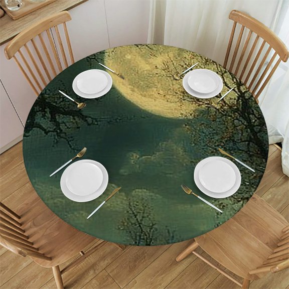 Patifu Moon Sheep Forest Round Tablecloth Stain-Resistant Washable Indoor Outdoor Restaurant Wedding Party Table Cloth for Picnic Camping Kitchen Dining Home 31"-35