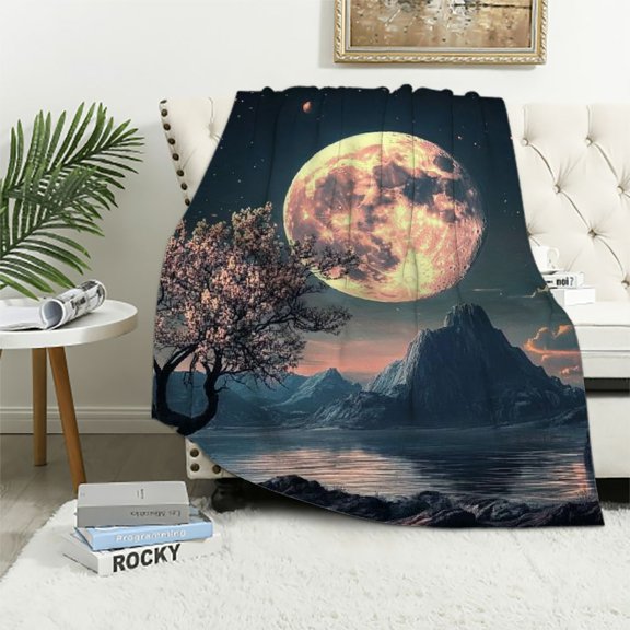 Patifu Moon Tree Mountain Warm Lightweight Blanket Soft Fleece Blankets All Seasons Gift 60x80in