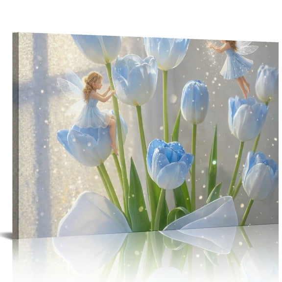 Patifu Moonlight Tulip Canvas Print Wall Art for Living Room Bedroom Kitchen 24x16in