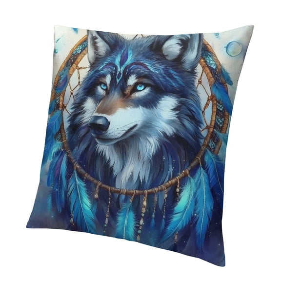 Patifu Moonlight Wolf Pillow Cover,Tribe Exotic Dreamcatcher Cushion Case,Ethnic Southwestern Throw Pillow Cover,Wolves Wildlife Safari Animal Print Decorative Pillow Cover 12x12in