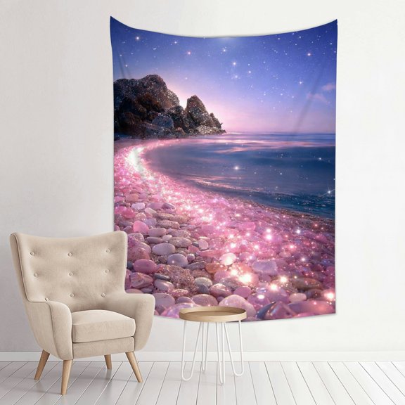 Patifu Moonlit Pink Crystal Beach Vertical Polyester Tapestry for Bedroom Living Room Dorm 30*40in
